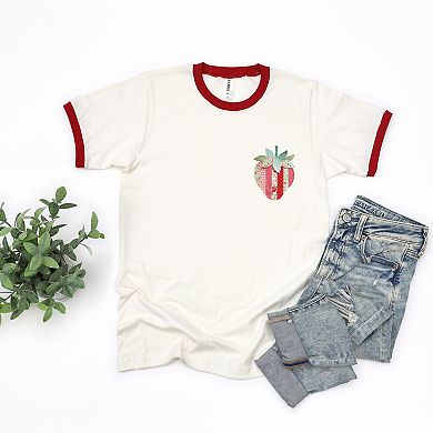 Strawberry Faux Patchwork - Women's Ringer Graphic T-Shirt