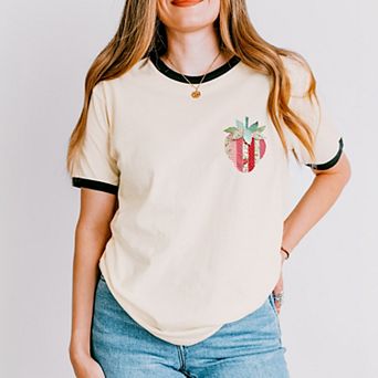 Strawberry Faux Patchwork - Women's Ringer Graphic T-Shirt