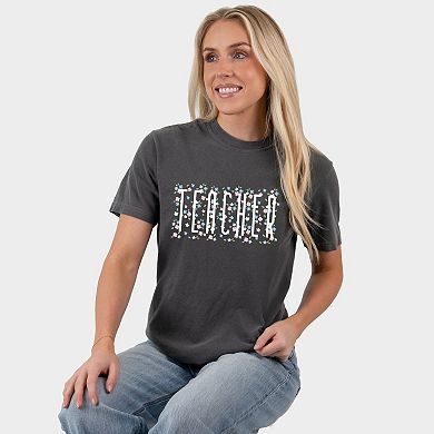 Teacher Tall Floral - Women's Garment Dyed Graphic T-Shirt