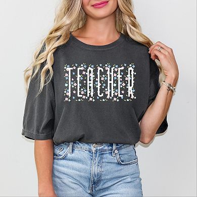 Teacher Tall Floral - Women's Garment Dyed Graphic T-Shirt