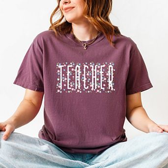 Teacher Tall Floral - Women's Garment Dyed Graphic T-Shirt