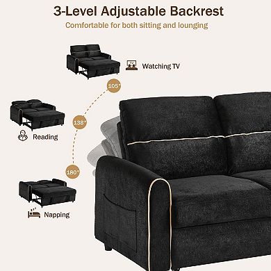 Merax Chenille Pull Out Sofa Bed, 58-inch Sofa Bed, Sleeper Sofa