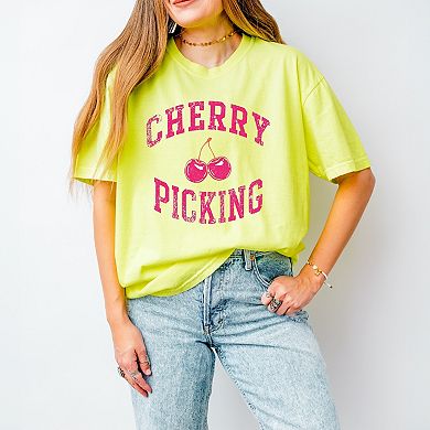 Cherry Picking Varsity Arched - Women's Garment Dyed Graphic T-Shirt