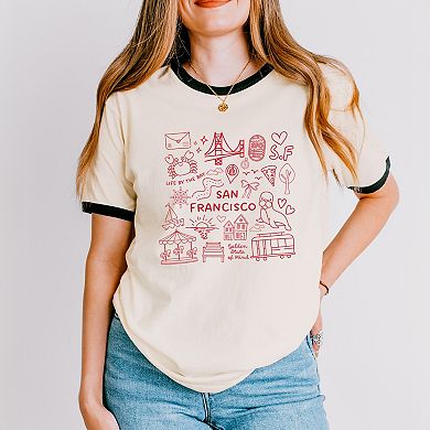 San Francisco Sketched - Women's Ringer Graphic T-Shirt