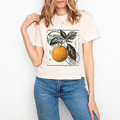 Florida Orange - Women's Boxy Crop Top Graphic T-Shirt