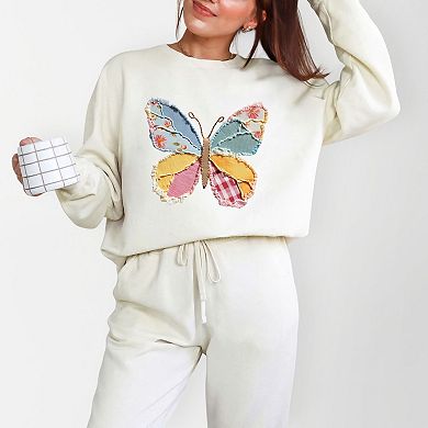 Butterfly Faux Patchwork - Women's Lightweight Garment Dyed Sweatshirt