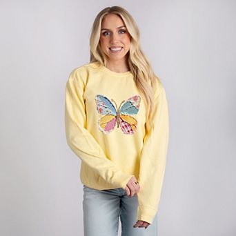 Butterfly Faux Patchwork - Women's Lightweight Garment Dyed Sweatshirt