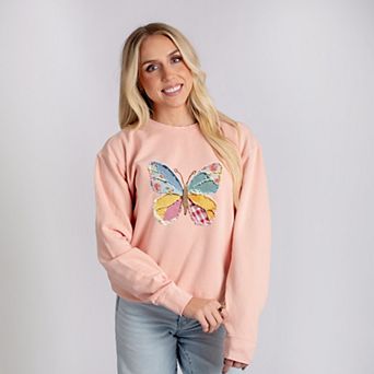 Butterfly Faux Patchwork - Women's Lightweight Garment Dyed Sweatshirt