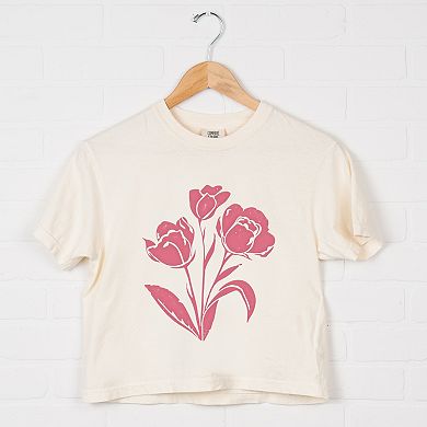 Pink Roses - Women's Boxy Crop Top Graphic T-Shirt
