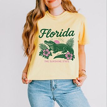 Florida Alligator - Women's Boxy Crop Top Graphic T-Shirt