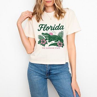 Florida Alligator - Women's Boxy Crop Top Graphic T-Shirt