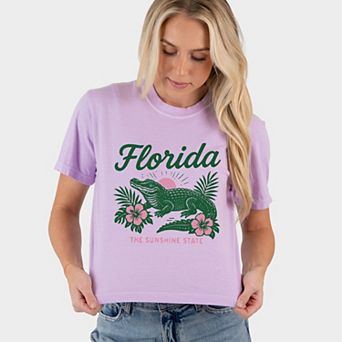 Florida Alligator - Women's Boxy Crop Top Graphic T-Shirt