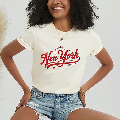 New York Retro Red - Women's Garment Dyed Graphic T-Shirt