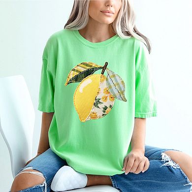 Lemon Faux Patchwork - Women's Garment Dyed Graphic T-Shirt