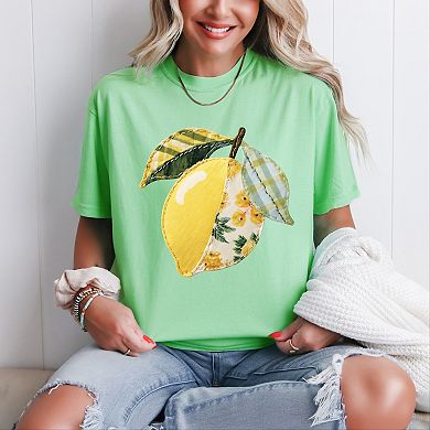 Lemon Faux Patchwork - Women's Garment Dyed Graphic T-Shirt