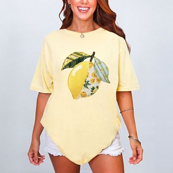 Lemon Faux Patchwork - Women's Garment Dyed Graphic T-Shirt