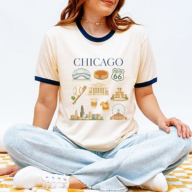 Chicago Watercolor Collage - Women's Ringer Graphic T-Shirt