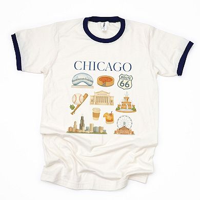 Chicago Watercolor Collage - Women's Ringer Graphic T-Shirt