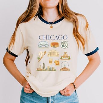 Chicago Watercolor Collage - Women's Ringer Graphic T-Shirt