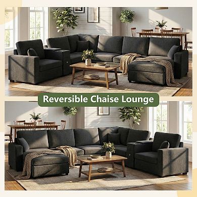 Merax 5‑Seat Modular Sectional Sofa Couch, 134" U‑Shape Couch, Large Family Sofa with Chaise Lounge