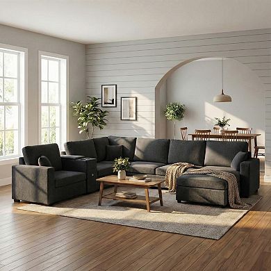 Merax 5‑Seat Modular Sectional Sofa Couch, 134" U‑Shape Couch, Large Family Sofa with Chaise Lounge