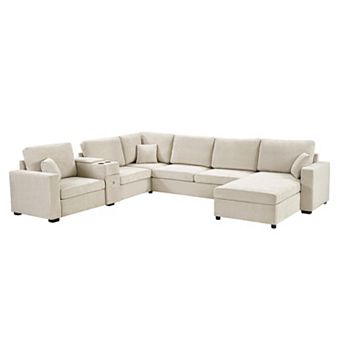 Merax 5‑Seat Modular Sectional Sofa Couch, 134" U‑Shape Couch, Large Family Sofa with Chaise Lounge