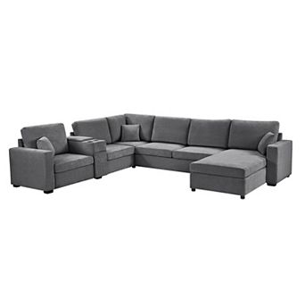 Merax 5‑Seat Modular Sectional Sofa Couch, 134" U‑Shape Couch, Large Family Sofa with Chaise Lounge