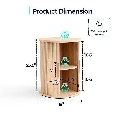 Mid-Century Modern Round End Table with Sliding Door and Storage