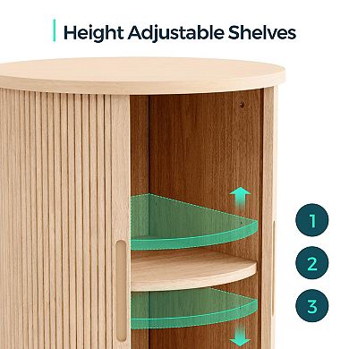 Mid-Century Modern Round End Table with Sliding Door and Storage