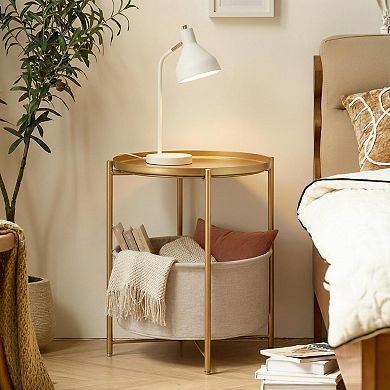 Modern Black Iron Round End Table for Indoors/Outdoors