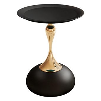 Modern Black Iron Round End Table for Indoors/Outdoors