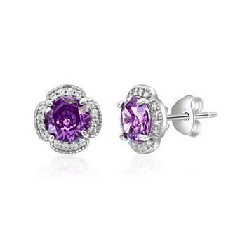 Sterling Silver Halo Amethyst Earrings