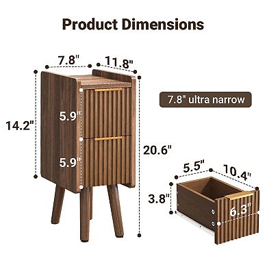 Narrow Fluted Nightstand with Drawers for Modern Spaces