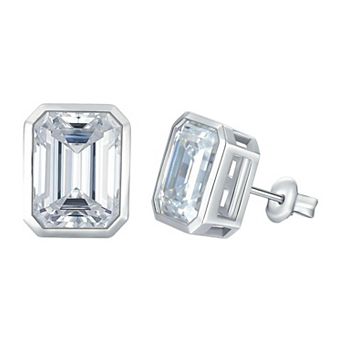 Sterling Silver Emerald Cut Studs