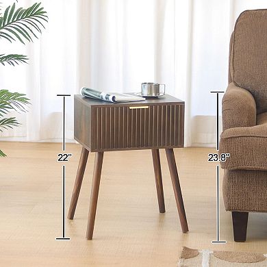 Fluted Nightstand: Walnut Finish, Modern Glam, Ample Storage