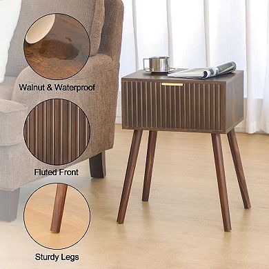 Fluted Nightstand: Walnut Finish, Modern Glam, Ample Storage