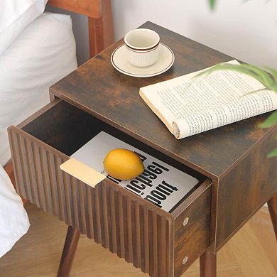 Fluted Nightstand: Walnut Finish, Modern Glam, Ample Storage