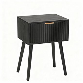 Fluted Nightstand: Walnut Finish, Modern Glam, Ample Storage