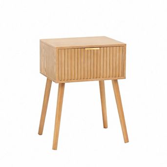 Fluted Nightstand: Walnut Finish, Modern Glam, Ample Storage