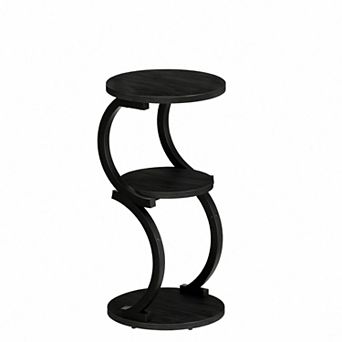 3 tier Rustic Brown & Black Metal Side Table for Small Spaces