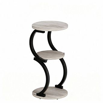 3 tier Rustic Brown & Black Metal Side Table for Small Spaces