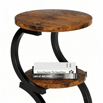 3 tier Rustic Brown & Black Metal Side Table for Small Spaces