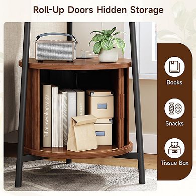 Mid-Century Modern Walnut End Table with Charging Ports