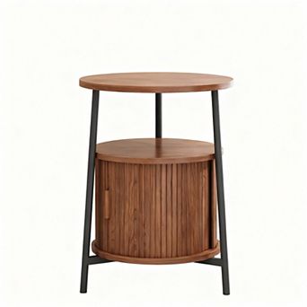 Mid-Century Modern Walnut End Table with Charging Ports