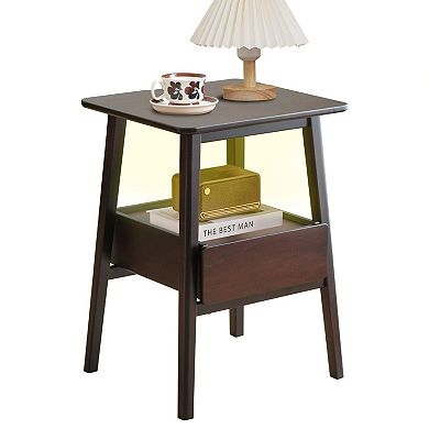 Mid Century Modern Nightstand with Drawer and Shelf