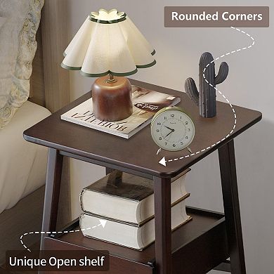 Mid Century Modern Nightstand with Drawer and Shelf