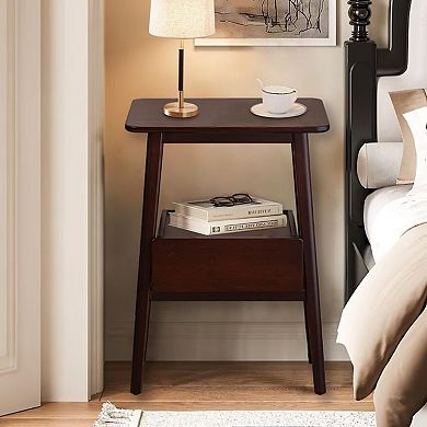 Mid Century Modern Nightstand with Drawer and Shelf