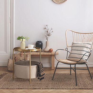 Round End Table with Removable Fabric Basket - Multi-Purpose for Living Room, Bedroom