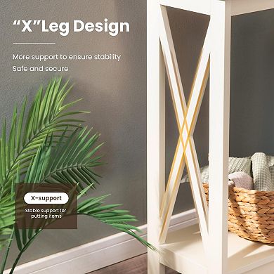 White Narrow Entryway Table, X-Shape Design, Space-saving