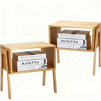 Stackable Bamboo Nightstand Set for Small Spaces